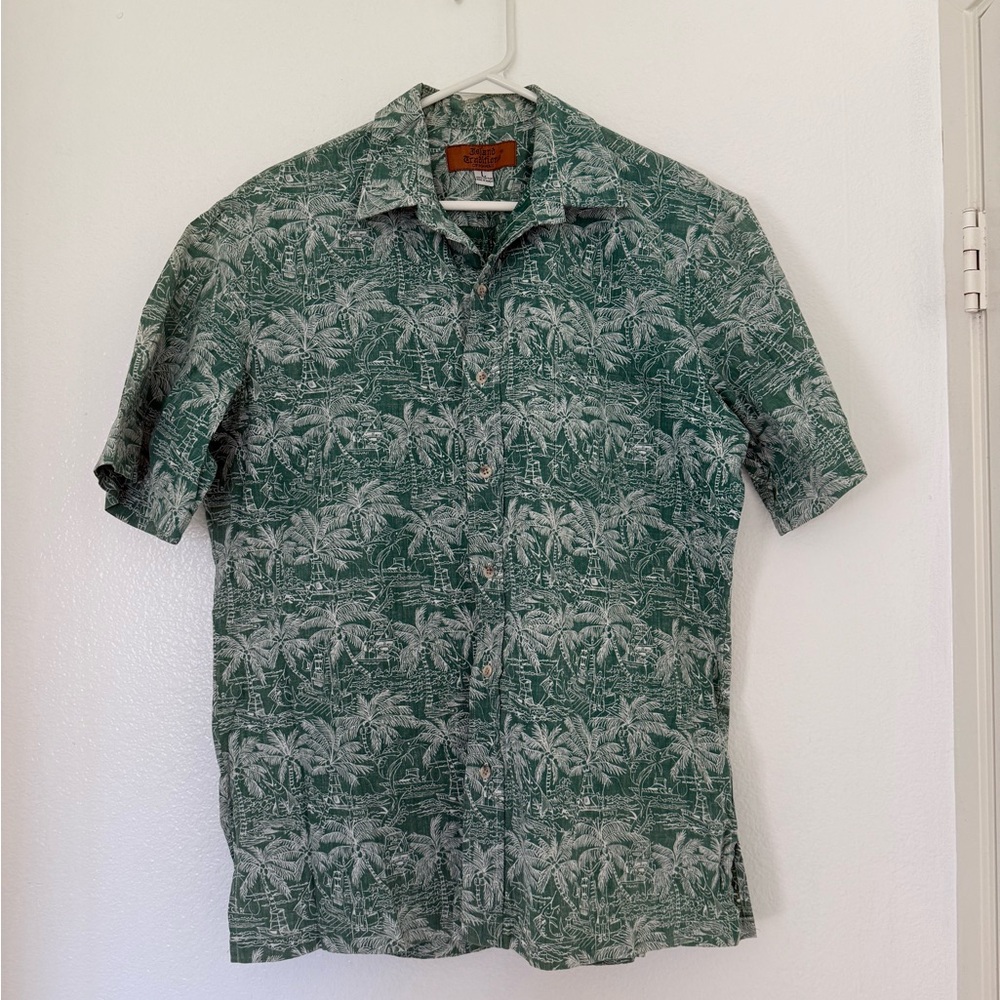 Tropical Green Palm Print Men's Dress Shirt MADE IN HAWAII